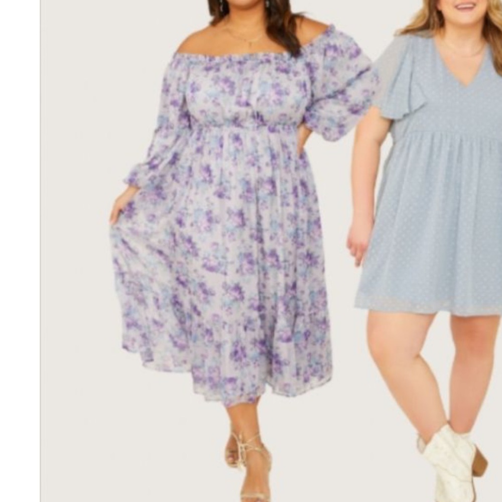 ARULA Purple Floral Off-Shoulder Midi Dress Derby